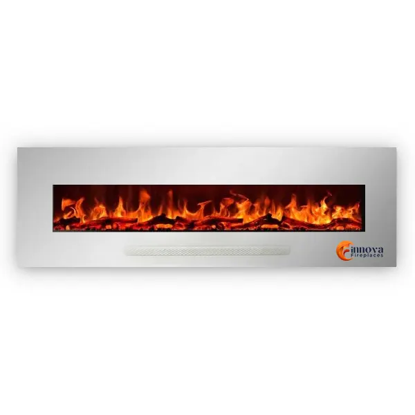 Innova Electric Fireplace – Silver (36 x 18 x 6 Inches, Dual Heater + Remote Control)