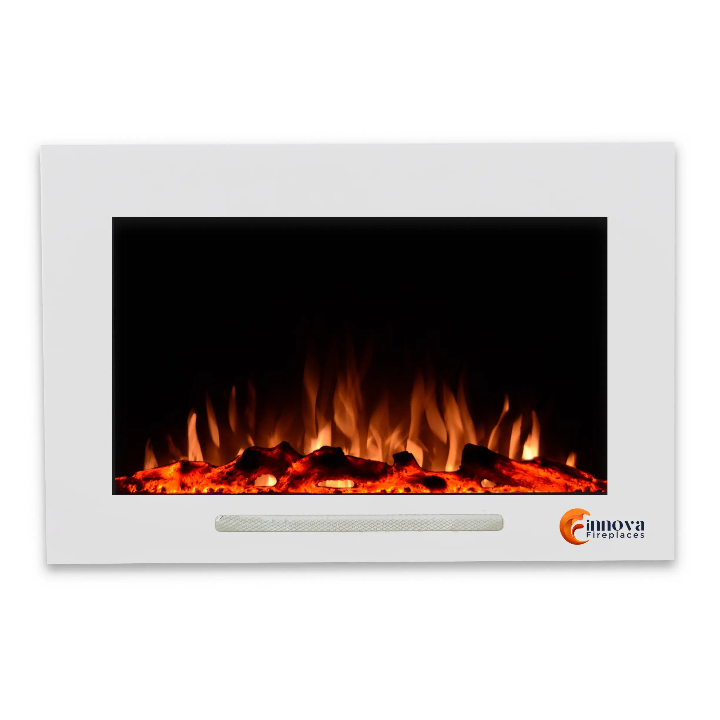 Innova Electric Fireplace White Insert with Dual Heater – LED Flame Effect Display